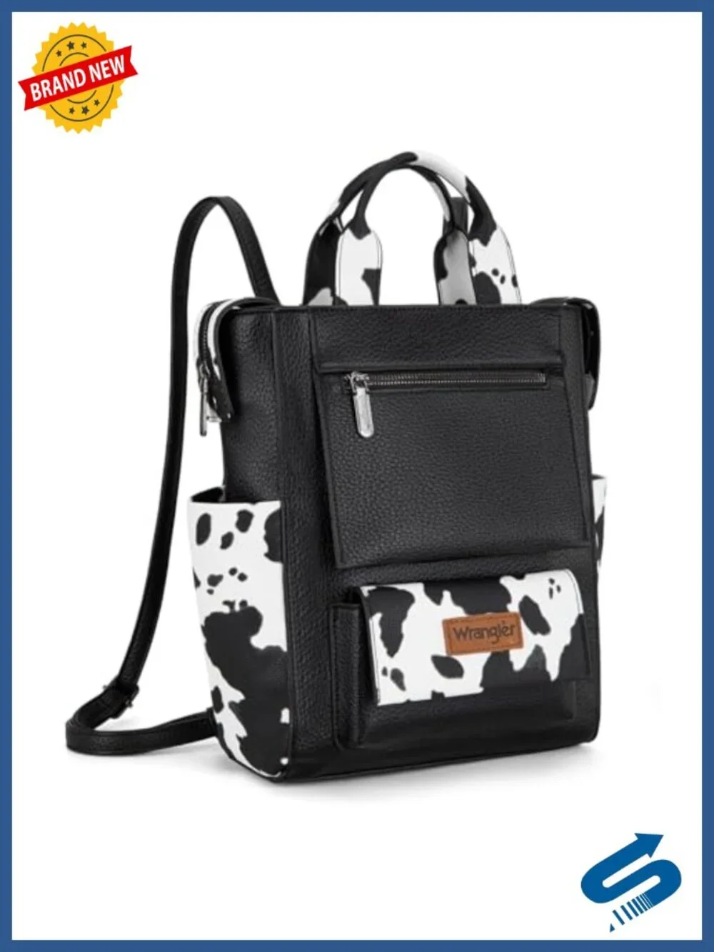 Vegan Leather Cow Print Convertible Anti Theft Backpack Purse Adjustable Strap